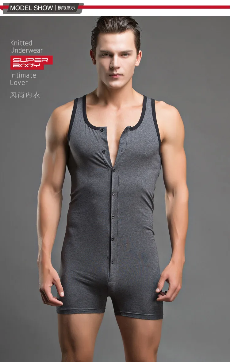 New  Superbody Hot Guys Sexy Bodysuits Men's Underwear Button Tie-up Teddy 2 Colors Size M,L,XL#YM08