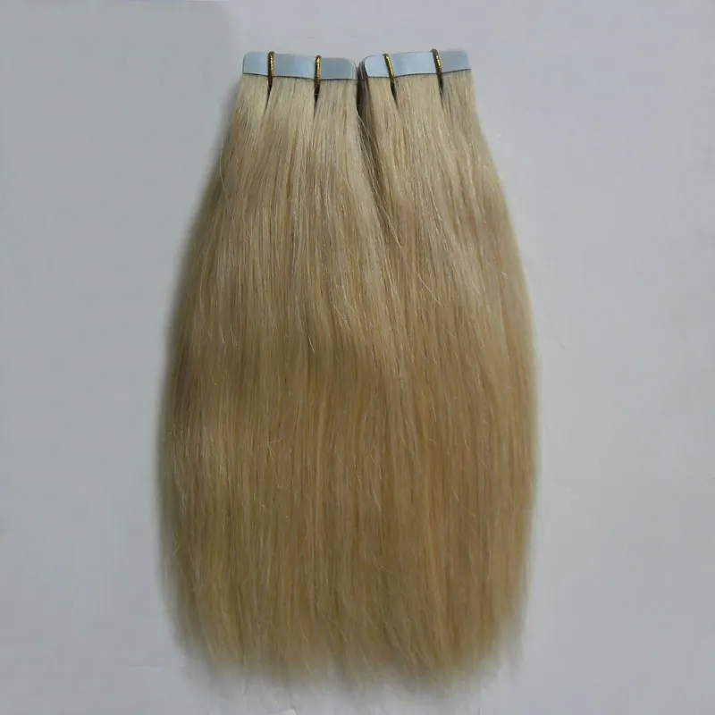 Grad 8a Tape Hårförlängningar Blond 40st Hudväft Hårförlängningar Rak ingen Lukt Osynlig Seamless Remy Tape In Extensions