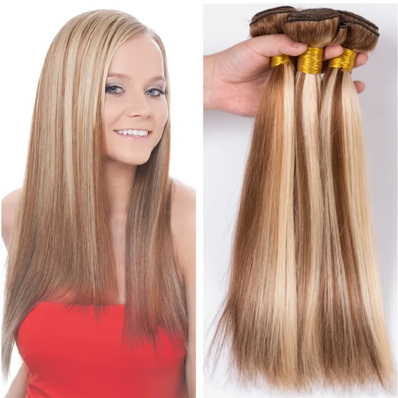 Fortepian Ludzki Włosy Wyplata Indian Proste Przedłużanie Włosów Wiązki Mix Color Honey Blond 8 613 Wybielacz Blondynki Przedłużanie Włosów