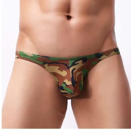 Slip da bikini in nylon sexy da uomo caldo estivo fresco Calzoncillos Biancheria intima gay senza cuciture Camouflage Pouch Slip da uomo sexy in lingerie