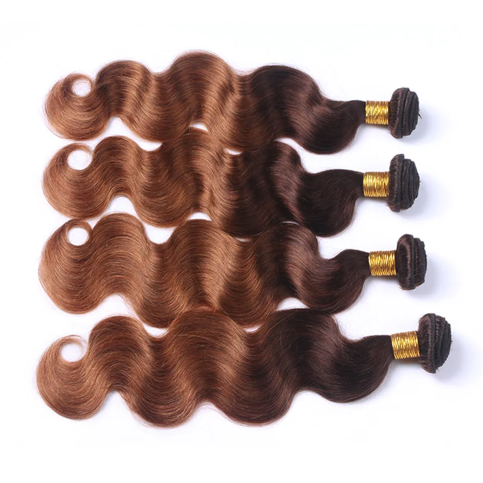 T4 30 Brown Blond Peruvian Ombre Human Hair Weave Bundles Partihandel Peruvian 2 Tone Body Wave Ombre Human Hair Extensions