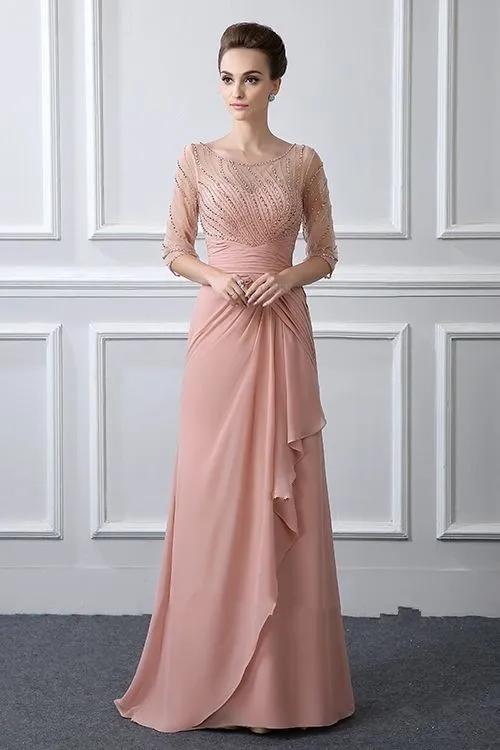 motherof the bride dresses with Sheer Sleeves and Pastels - Beaded Wedding Guest Gown for Plus Size Mothers - Perfect for Parties and Evening Events