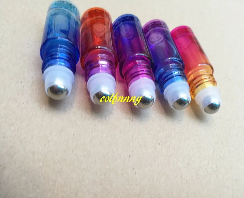 20*63mm Thick 5ML Gradient Color Glass Roll On Essential Oil Bottle Empty Steel Roller Ball Bottles C2202
