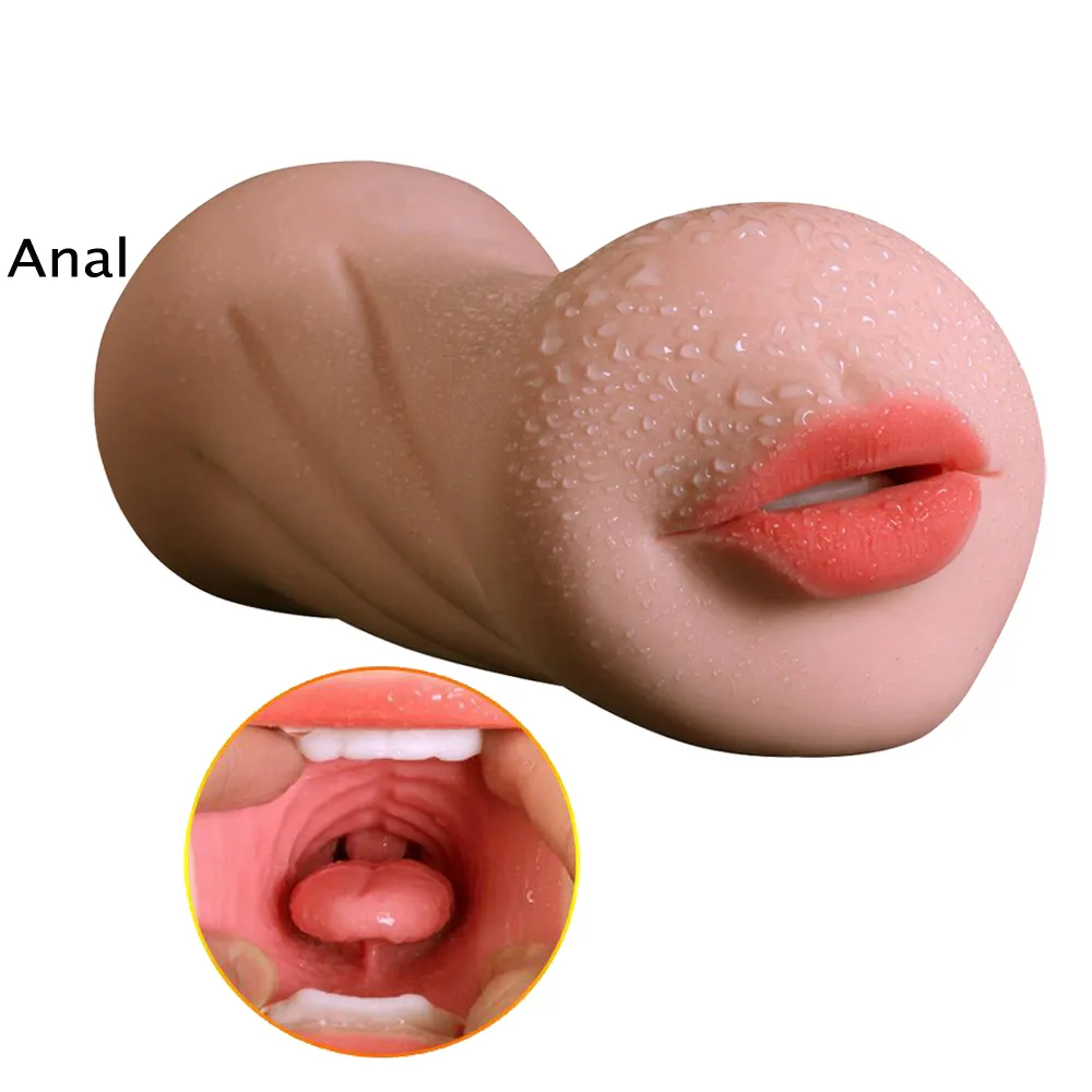 Réaliste Oral 3D Gorge Profonde avec Langue Anal Sex Vibrator Masturbateur Masculin Double Kunstgut Pocket Anal Adult Sex Toys pour Hommes Y18101501