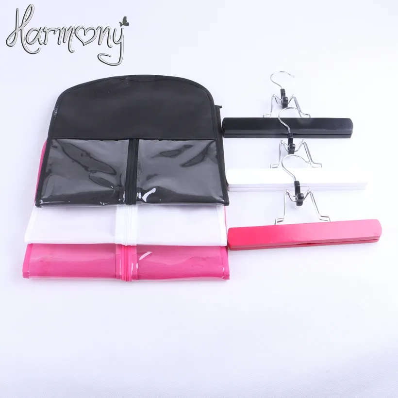 3 ensembles (3 sacs + 3 cintres) noir rose blanc porte-extensions de cheveux stockage costume étui sac anti-poussière Extensions de cheveux sac