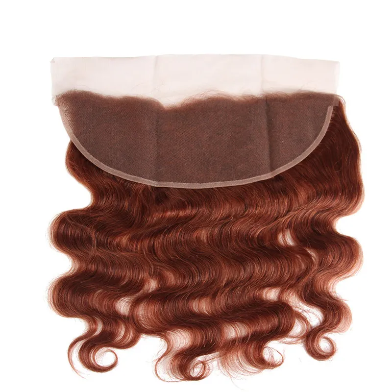 Kopparröd Peruvian Human Hair Bundle behandlar med full front kroppsvåg # 33 Mörk Auburn 13x4 Lace Frontal Closure med väv