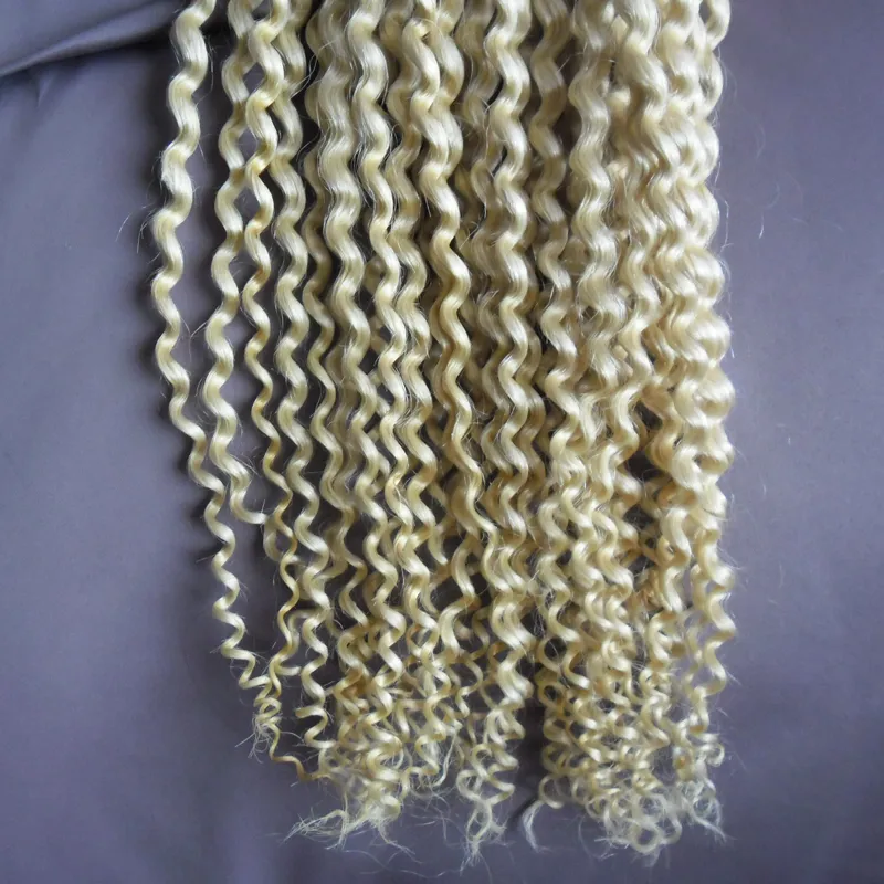 Jag tipsar mänskligt hår 613 Blond hårförlängningar kinky curly remy före bundet verkligt hår 200G 200S3562562