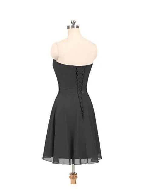 Barato Curto Na Altura Do Joelho Chiffon Querida Vestido De Dama De Honra Uma Linha Com Sash Da Dama De Honra Vestidos Lace-up De Volta