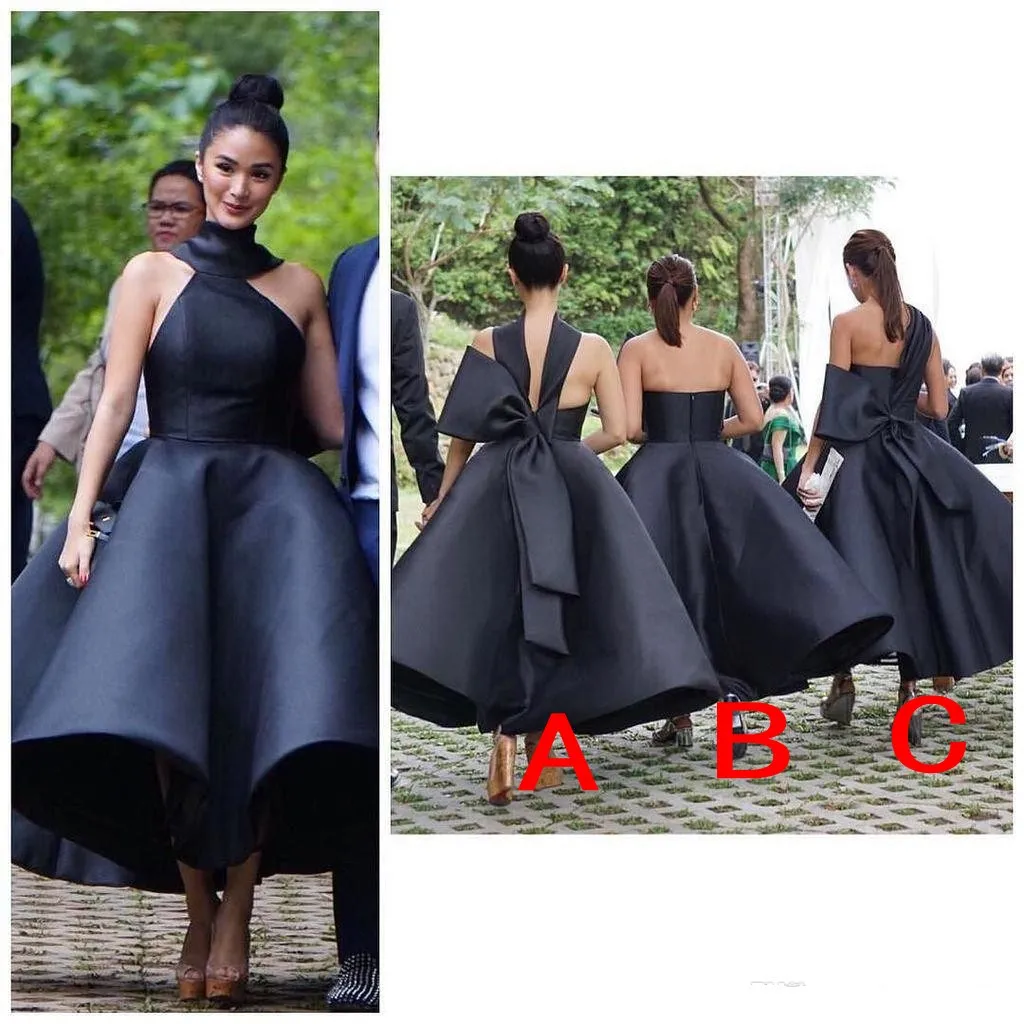 Nowa czarna suknia balowa sukienki druhna bez ramiączki prosta kostka Pokojówka Maid of Honor sukienka Pleats Wedding Party Suknie