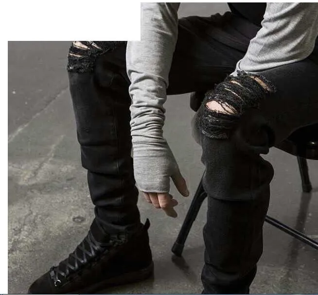 Mens Slim Fit Ripped Skinny Jeans Fashion Designer Distressed Denim Black Joggers Genou Trous Washed Destroyed Jeans Stretch Biker Trousres