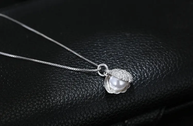 Guli élégant tempérament micro incrustation zircon en forme de coquille perle 925 argent fine chaîne clavicule chaîne collier court bijoux en argent