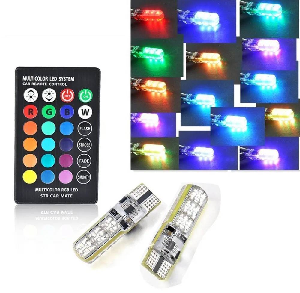 2 stuks RGB T10 W5W Led Auto Klaring Lights SMD RGB T10 LED 194 168 Lamp Afstandsbediening Breedte Interieur Verlichting bron T10 Auto Styling