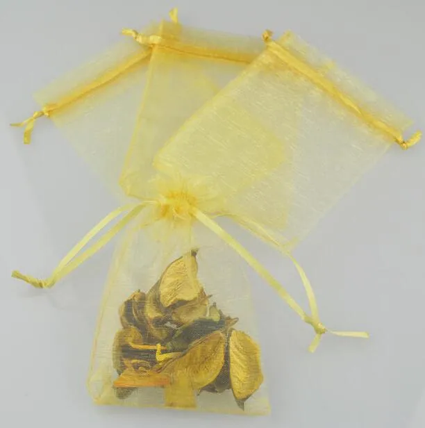 Free Ship Gold 7*9cm 9*12cm 10*14cm Organza Jewelry Bag Wedding Party Candy Gift Bags