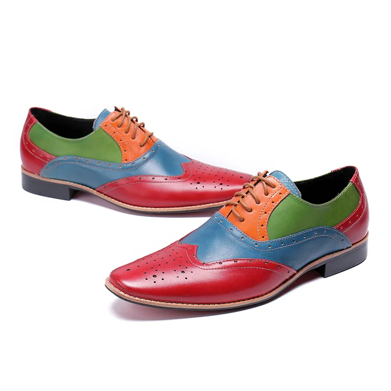 Colorful Mens Prom Dress Shoes Male Casual Flat Shoes Lace Up Formal Flats Oxford Shoes for Men Zapatos Hombre