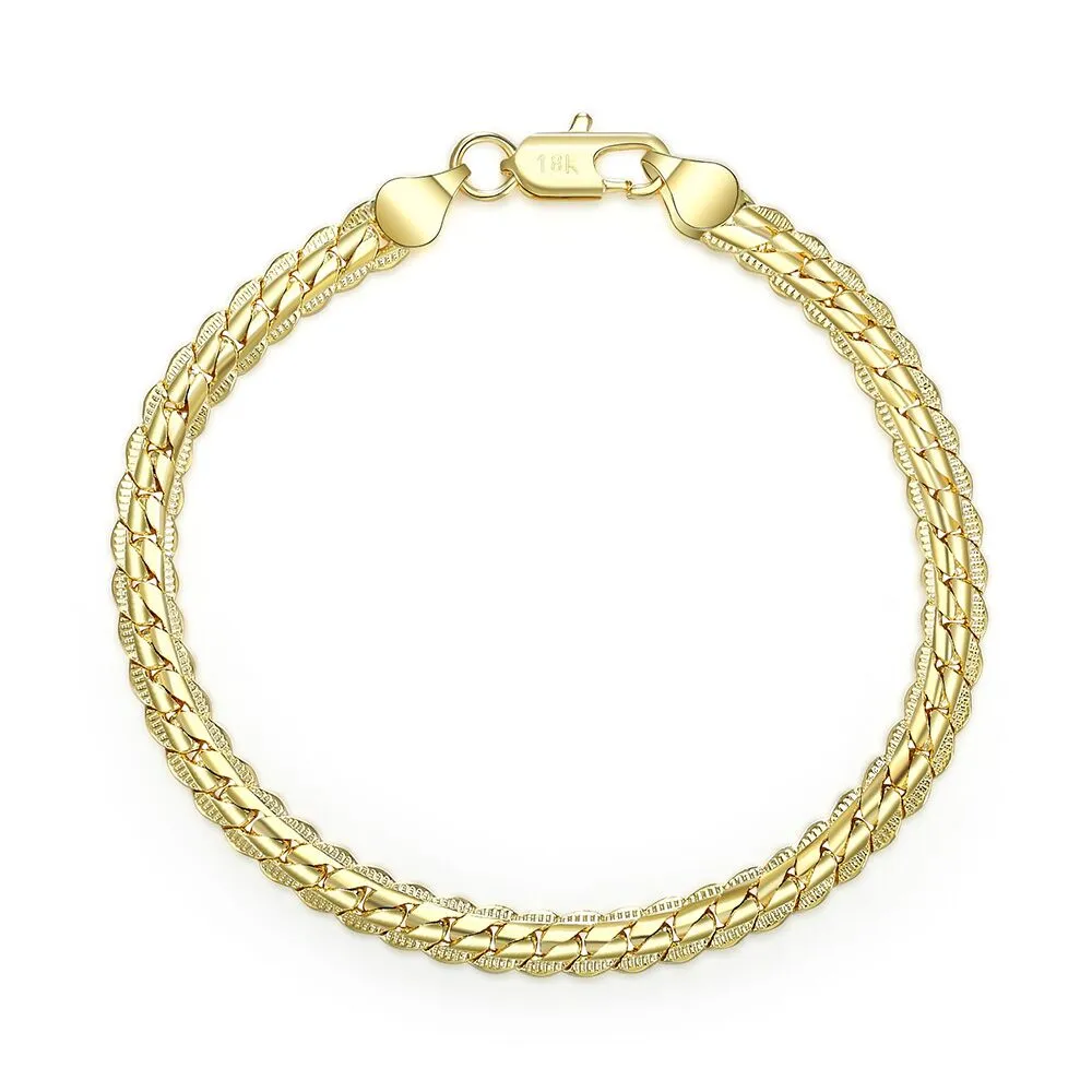 Wholesale Cheap 18K Real Gold Plated 5MM Snake Chain Bracelet & Bangles Length 20CM Fashion Jewelry For Men and Women Free Shipping