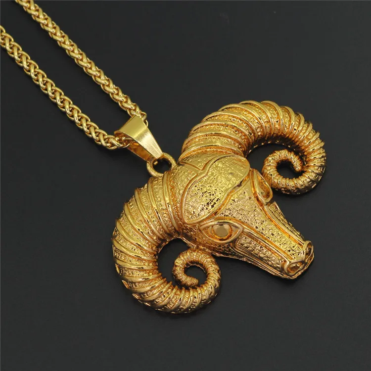 Gold Silver Color Goat Sheep head Pendant Necklace Hip Hop Style Animal Head Necklace For Women Men Party Jewelry Gift