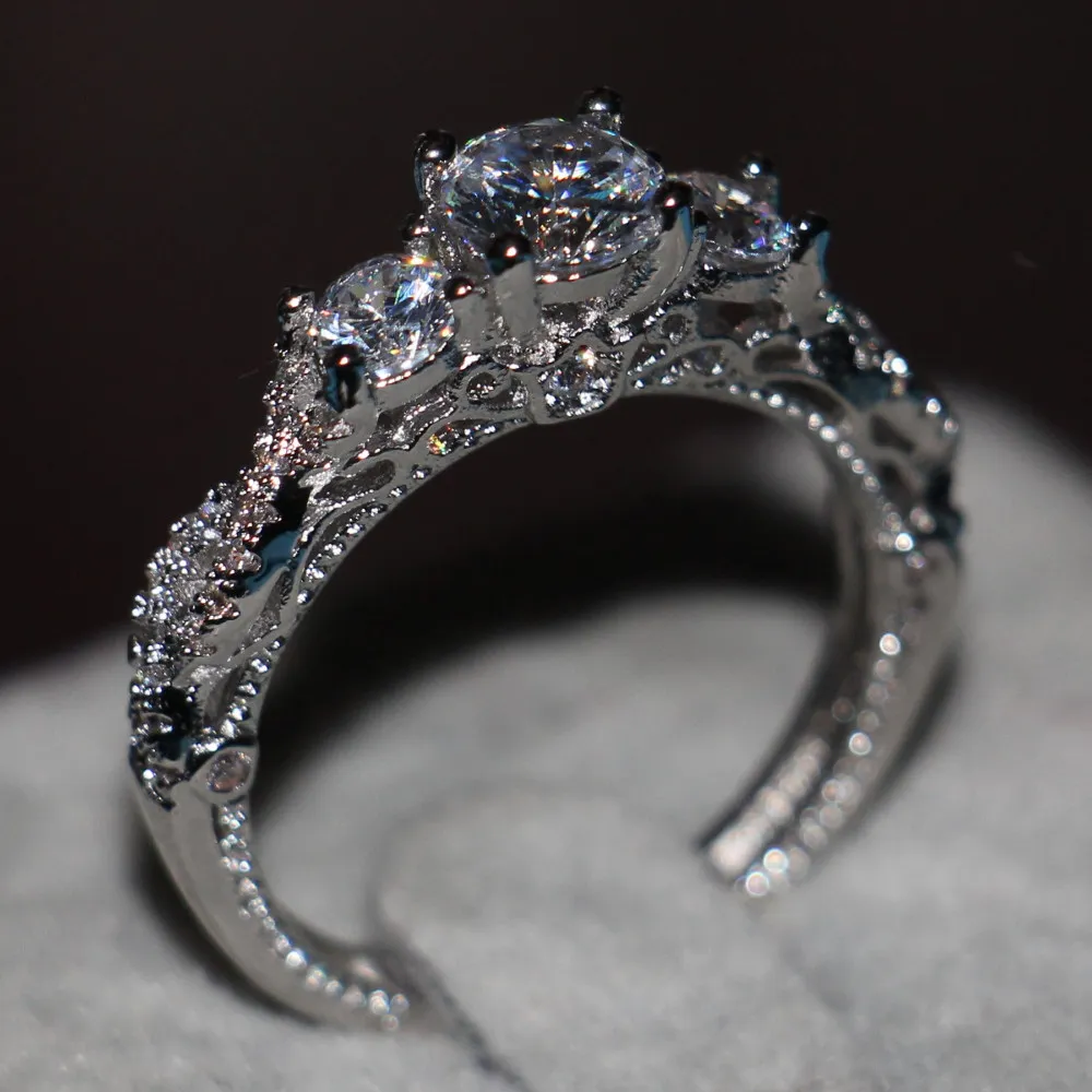 Choucong Sieraden Drie-steen Echte Diamanten ring 925 Sterling Zilveren Vrouwen Engagement Wedding Band Ring
