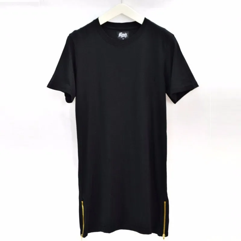 Mäns Fashion Long T Shirt Men Svart Casual Toppar T-shirts Man O-Neck Hiphop Kläder Kortärmad T-shirts