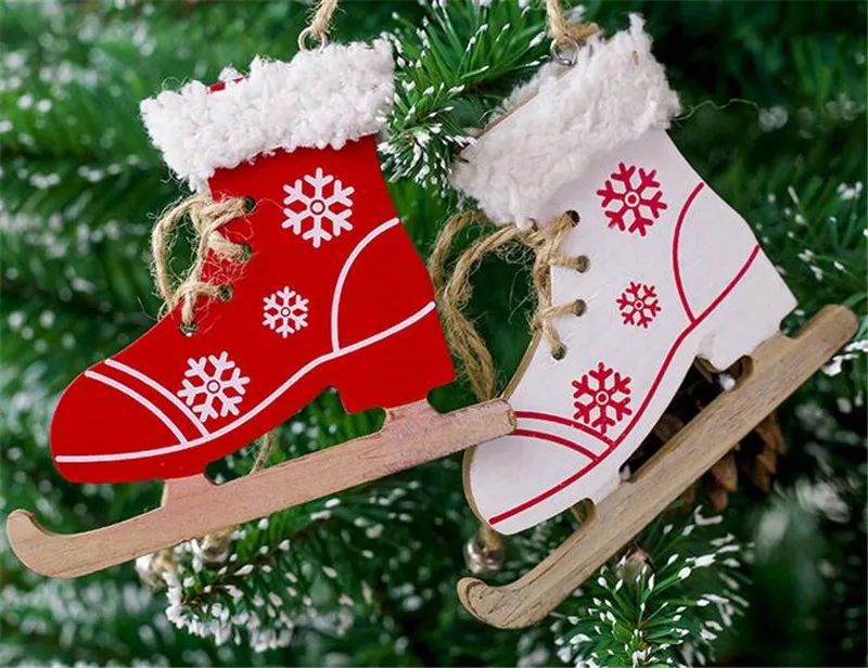 Kerst geschilderde decoratieve hangdanger kerstboom innovatieve ski -schoenen hanger kerst huisdeur en boomdecoraties xb1