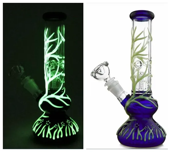 Grow In Dark Hookahs Glass Bongs Dab Rig 18.8MM Joint Smoking Water Pipes UV Bong GID01