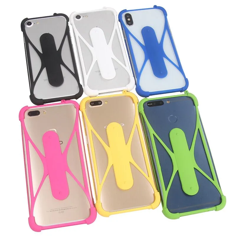 Casos quadro de telefone de silicone com suporte de toque u Para iPhone 5 6 6s além de Borracha Tampa Bumper Caso Universal para S5 S6 S7