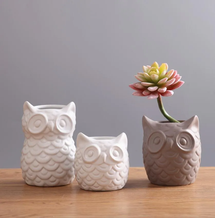 Nordic White Coruja Ceramica Owl Vase Hem Inredning Uggla Pott Blomma Vase Hantverk Rumsdekoration Ornaments Porslin Animal Figurine