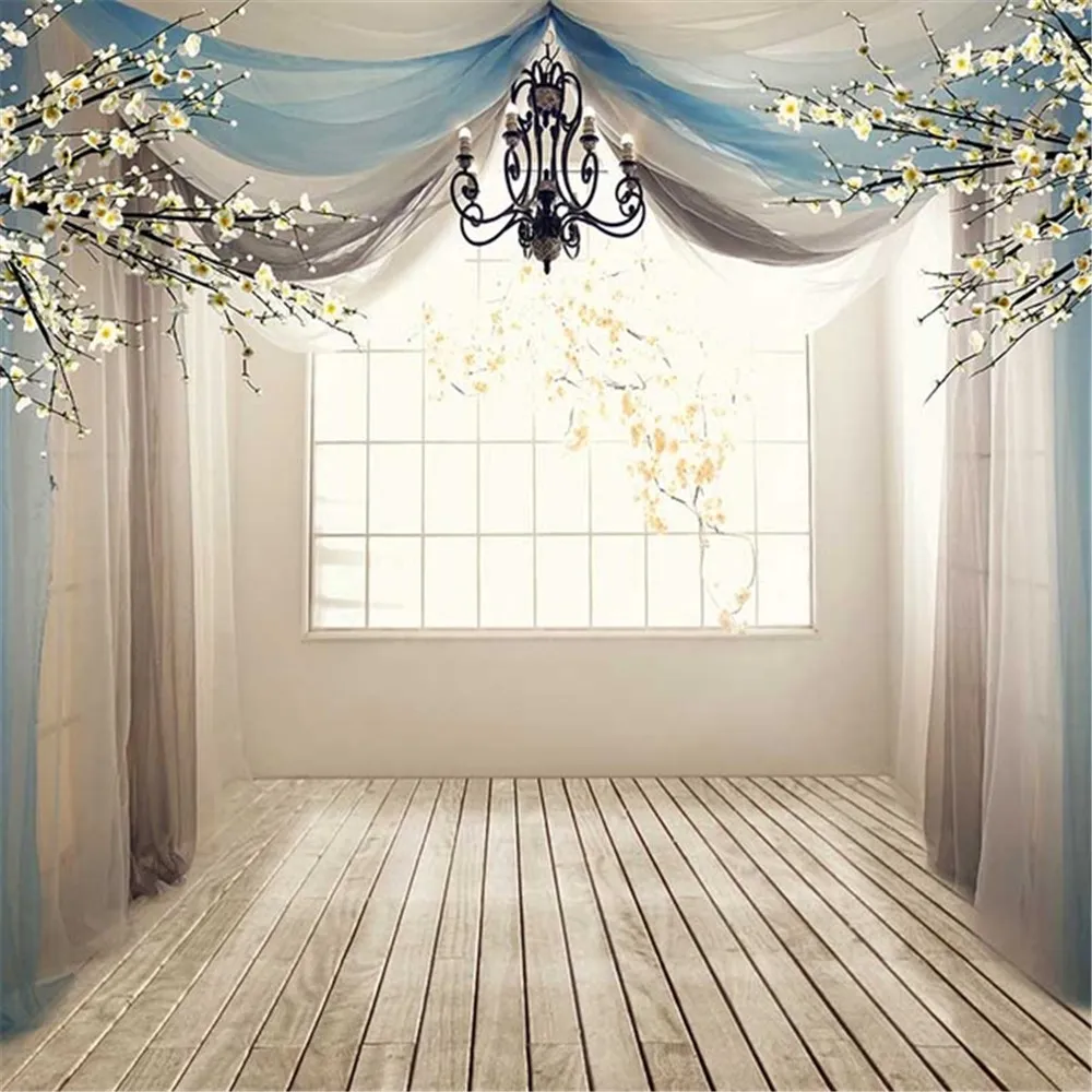 10x10ft 햇빛 격자 창 흰색 꽃 낭만적 인 웨딩 사진 배경 커튼 드레이프 사용자 정의 사진 스튜디오 배경 나무 바닥