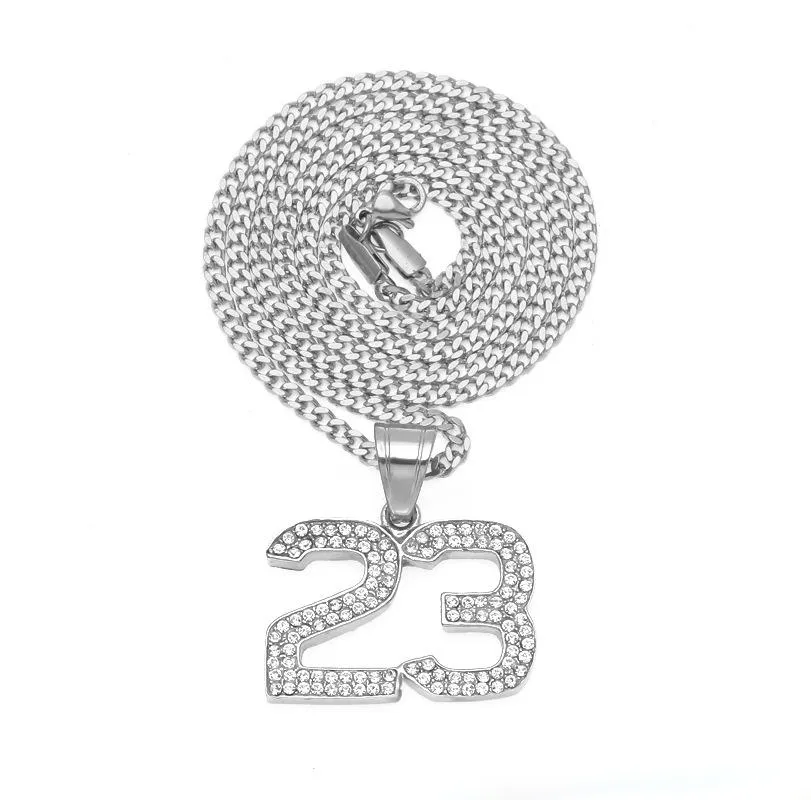 Stainless Steel Iced Out 23 No Pendant Bling Bling Rhinestone Crystal Men's Hip hop Pendant Necklace Chain Drop Shipping