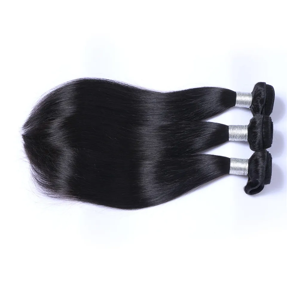 Brasilianska rakt hår väver 3bunds med stängning Mellan 3 -del Double Weft Human Hair Extensions Dyable 100gbundle7503128