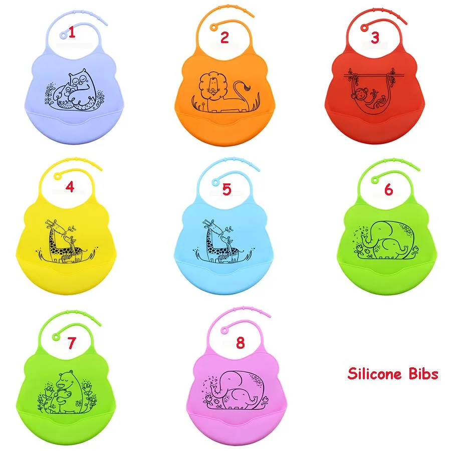 Nouveaux bavoirs en silicone pour bébé Alimentation pour bébé Enfant Bavoir lavable Personnages amusants Conception de dessin animé étanche 26 * 19.5cm C6921