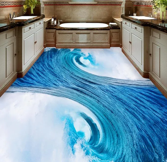 Customized Aesthetic Sea Waves 3D Vinyl Bathroom Vinyl Flooring For ...