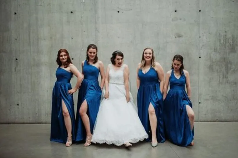 Royal blue and peach bridesmaid dresses hot sale