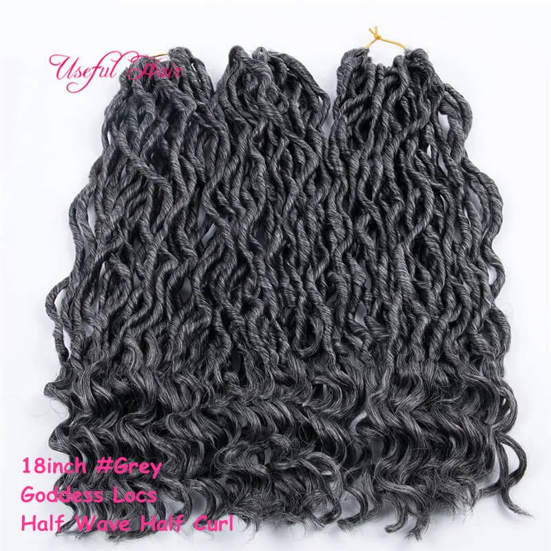 0018 Moda Szydełka Bogini Locs Hair Extensions Faux Locs Curly 18inch Crochet Braids Ombre Kanekalon Oplatający Włosy Czeski Blokady Marley