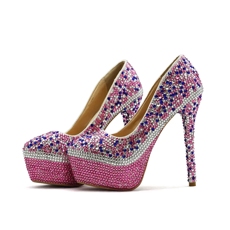 Scarpe da festa matrimonio con strass rosa Scarpe da cerimonia adulti con borsa abbinata Scarpe da ballo da sposa con tacco alto e borsa