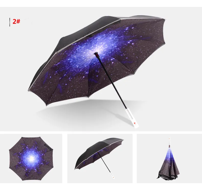 Led Inverted Umbrella Reverse Folding Car Umbrella With SOS Warning Flash With Umbrella Cover Case WX9-297