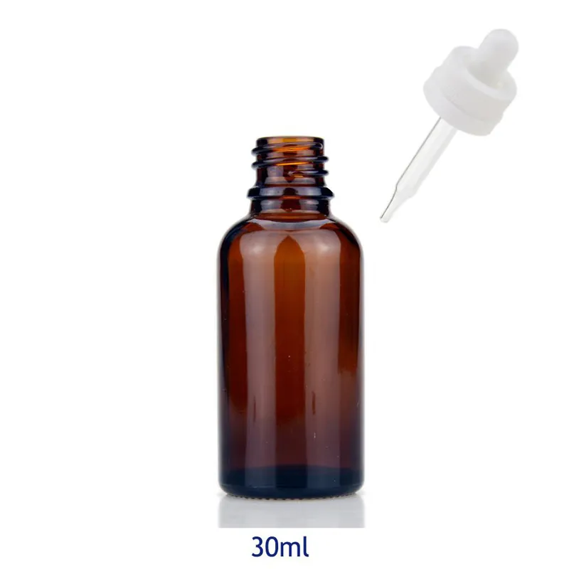 / mycket tomt glas aromaterapi flaska 30ml Amber eterisk oljor flaska med ögondroppar svart vit barnsäker keps