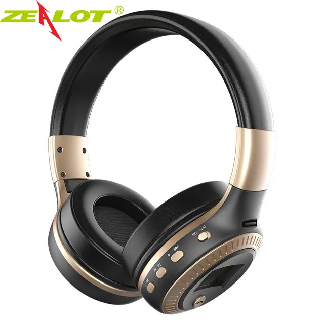 Zealot B19 헤드폰 LCD 디스플레이 HiFi베이스 스테레오 이어폰 블루투스 무선 헤드셋 마이크 FM 라디오 TF 카드 슬롯 헤드폰 Crexpress