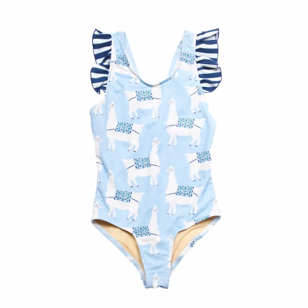 Striped Blue Lama Farm Animals Swimsuit For Girls 2018 Summer Beachwear ...