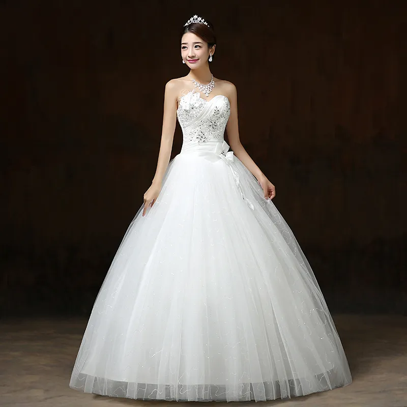 Prawdziwe zdjęcie Customizd 208 Hurtownie Chiński Tani Nowy Koreański Styl Sweet Princess Diamond White Wedding Dress Vestido de Noiva