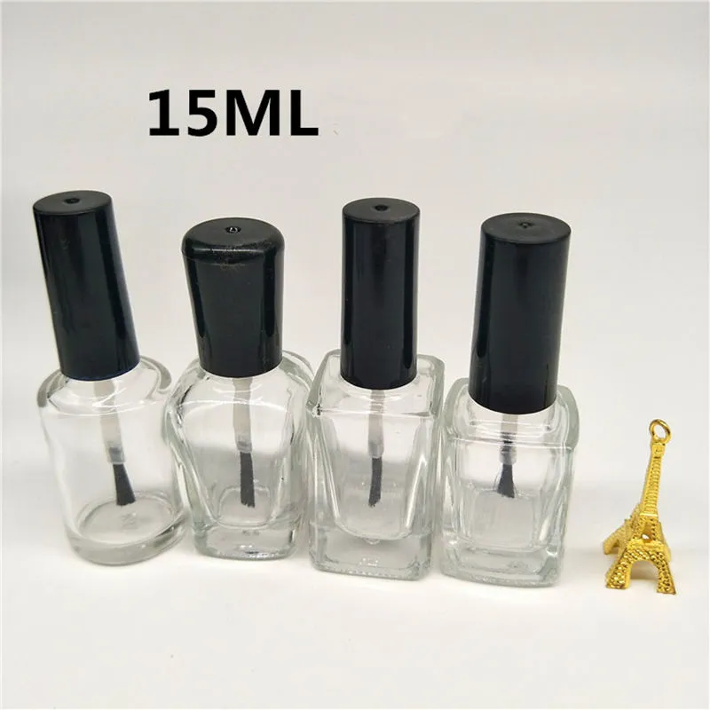 Bouteille de vernis à ongles vide transparente de 15ml avec couvercle de brosse, emballage d'huile à ongles en verre Transparent, conteneurs de laque d'art d'ongle F1275