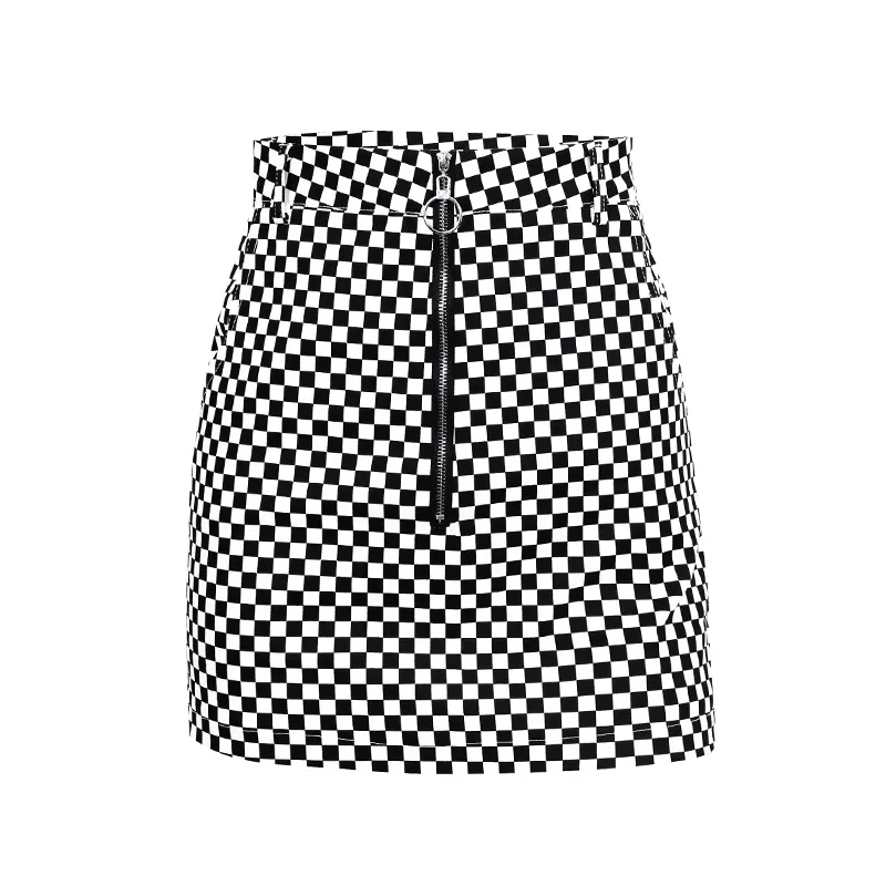 Mode classique plaid mini jupe femmes métal cercle tirette maigre jupes courtes Streetwear automne jupe crayon