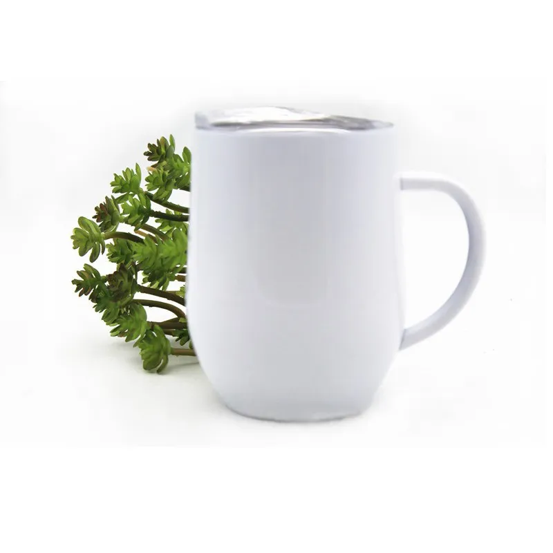 Bicchiere da vino isolato Tazza da caffè resistente Bicchieri senza stelo in acciaio inossidabile con coperchio e impugnatura Doppia parete 12 once champagne, cocktail, birra, ufficio