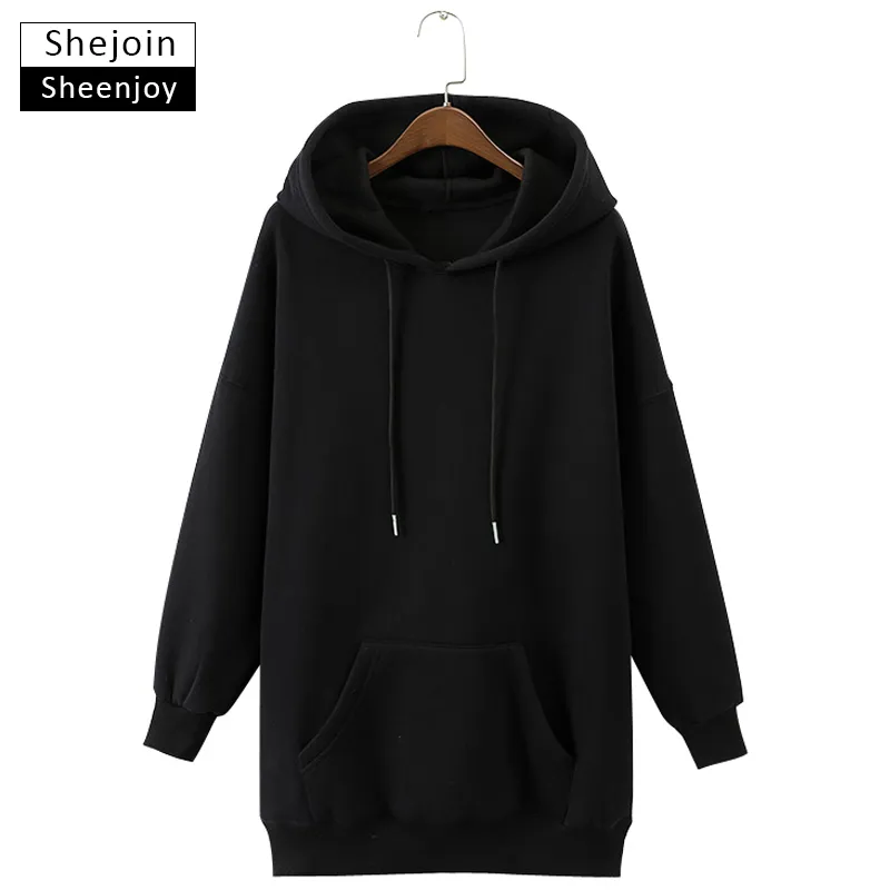 Shejoinsheenjoy Herfst Hoodies Dames Hooded Sweatshirt Fleece Warme Pocket Casual Black Oversized Hoodie Pullover Sudadera Mujer