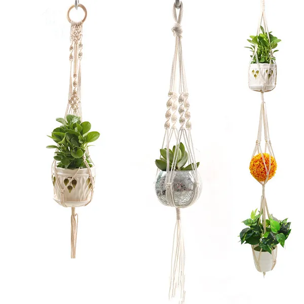 Plant hanger natuurlijke katoenen touw haak mand bloem pot netto houder container mand opknoping bloem potten decoratieve multi-ontwerp