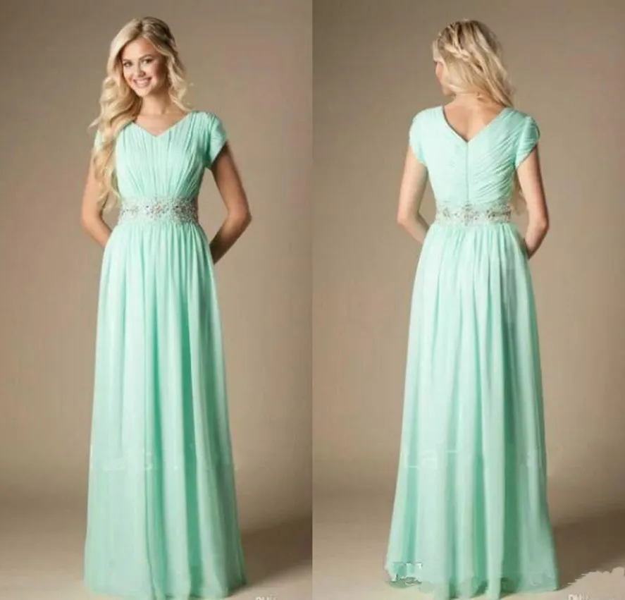 2018 New Beaded Mint Green Country Bridesmaid Dress Modest A Line Chiffon Formal Maid Of Honor