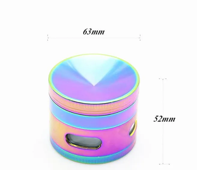 The New Bright Blue Four Layer of Zinc Alloy Concave & Plate Side Window Tobacco Grinder