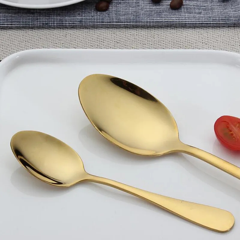 Nowe złoto sztućce łyżka rozwidlenia nóż łyżka do herbaty Matte Gold Ze Stali Nierdzewnej Food Silverware Obiad Naczynie