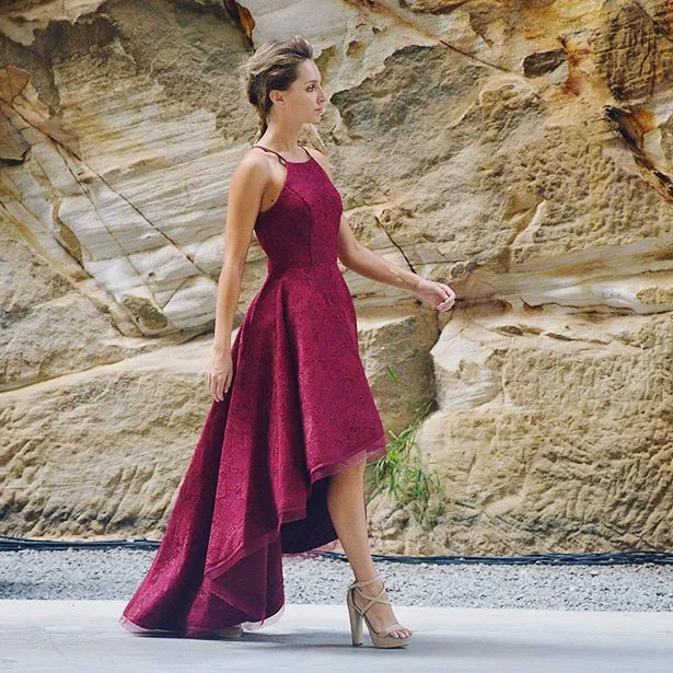 Burgundy Lace High Low Bridesmaid Dresses 2018 New Arrival