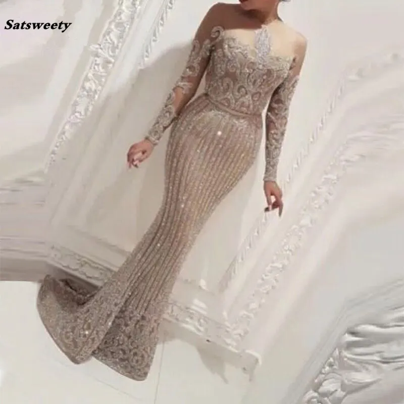 Hot Sexy sir ne paillettes tissu robes De soir e caftan turc duba manches longues robes De bal Robe De soir e 2023