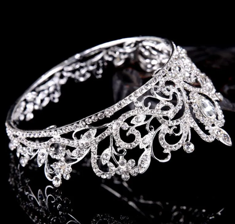 Brudsmycken Silver Circle Diamond Crown Princess Bride Crown Wedding Accessories1666231